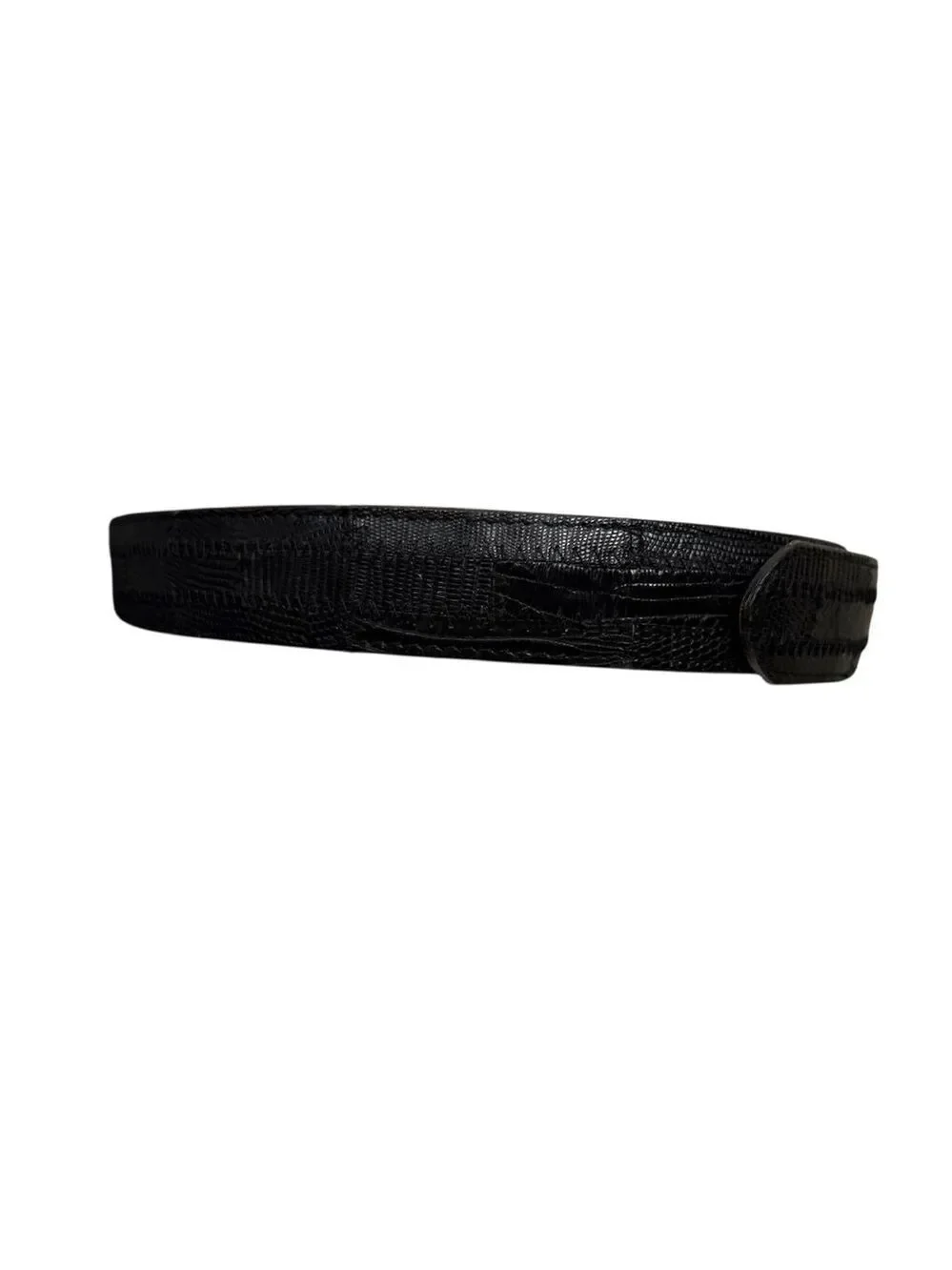 Vintage Rohms Lizard Leather Belt Black Made in USA Size 40 No Buckle